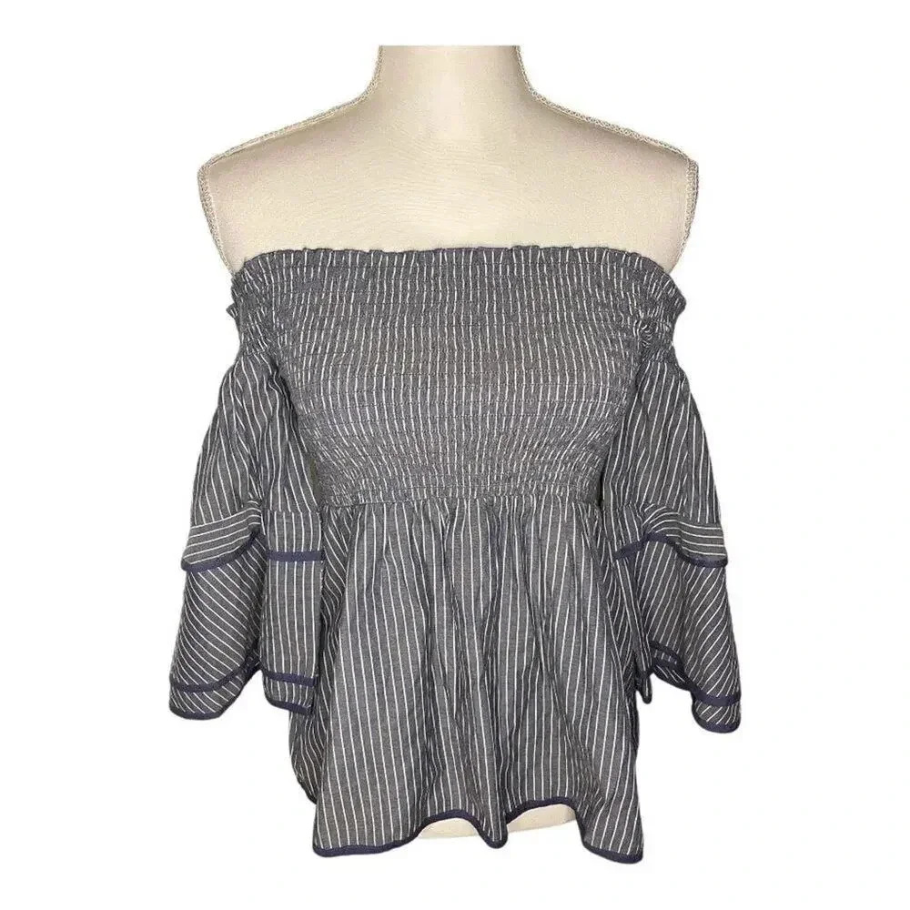 American Eagle Outfitters XS Off The Shoulder Smocked‎ Bell Sleeve Striped Top